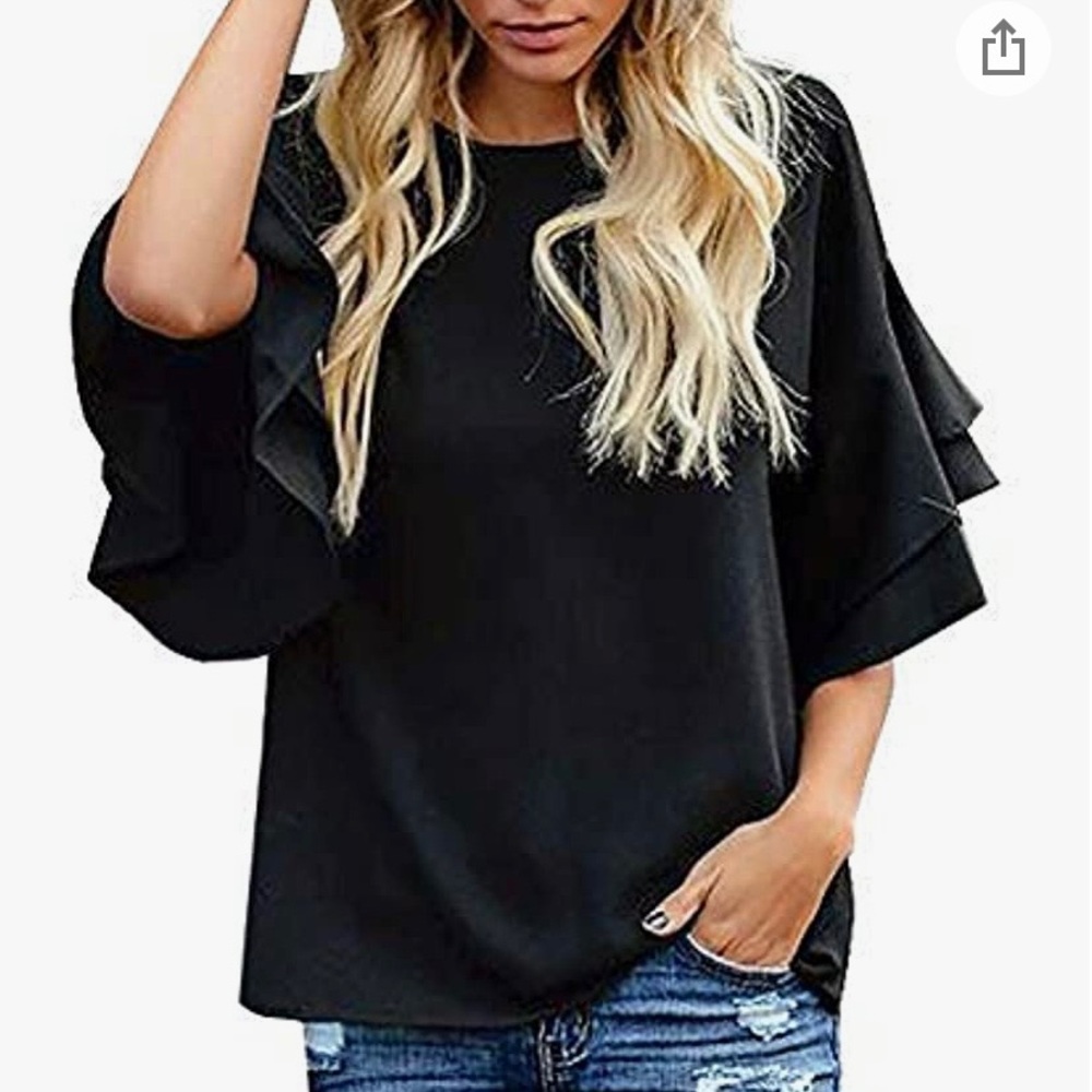 Luvamia | 3/4 Bell Sleeve Crewneck Blouse
